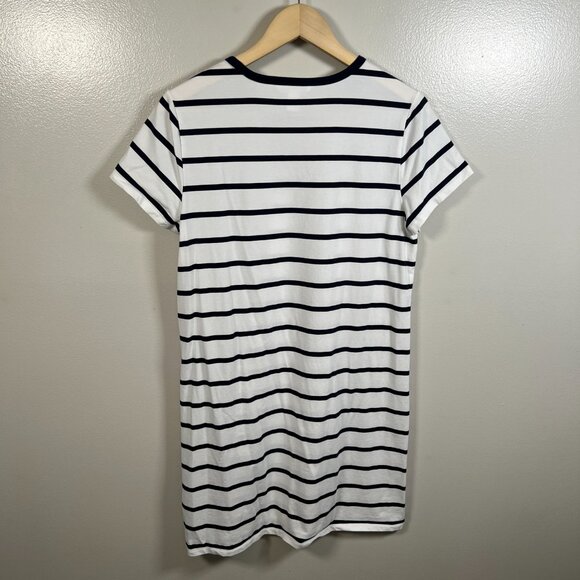Athleta Essential Tee Dress Size Medium Petite Blue Stripe Minimal Casual Comfy - Picture 2 of 9